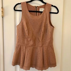 ANTHROPOLOGIE Vegan Leather peplum top camel 10